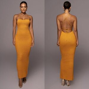 JLUXLABEL Mustard Crochet Maxi Dress